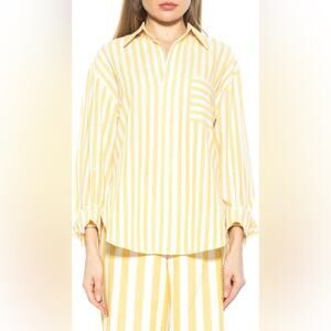 Alexia Admor Yellow Stripe Slouchy Oversized Boyfriend Button-Up Shirt - 2